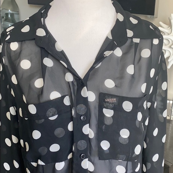Guess Button Down Top, black with brown dots. - Picture 2 of 7